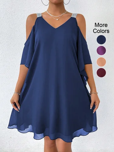 Imagen 1 del producto Vestido de lentejuelas con mangas abullonadas y cuello en V para mujer, vestido de fiesta de moda, ropa informal para vida y reunión, noche elegante