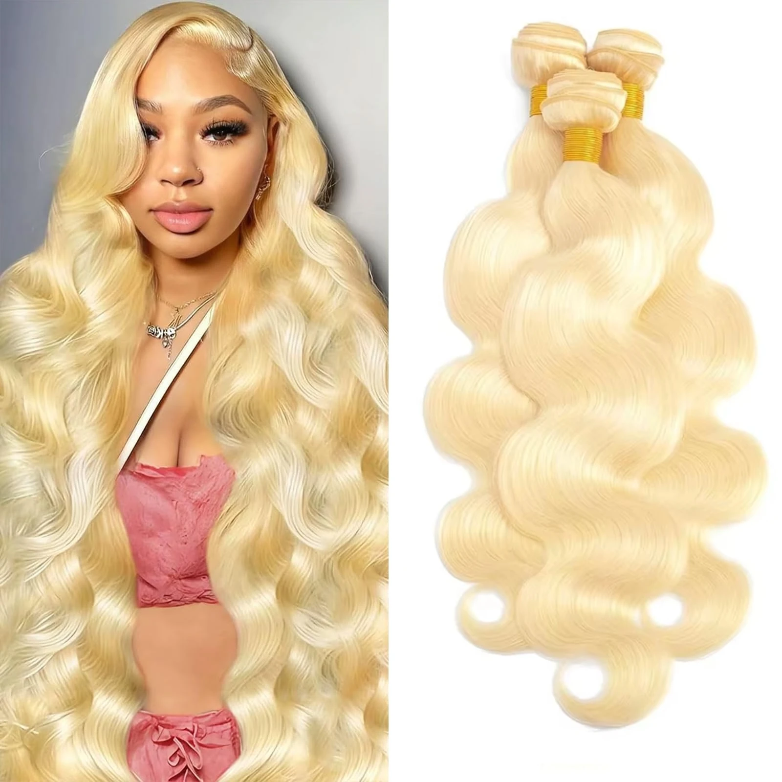 613束ブロンド人毛1、3束ブラジル産バージン原毛ウィーブ束ブロンドボディウェーブ人毛エクステ