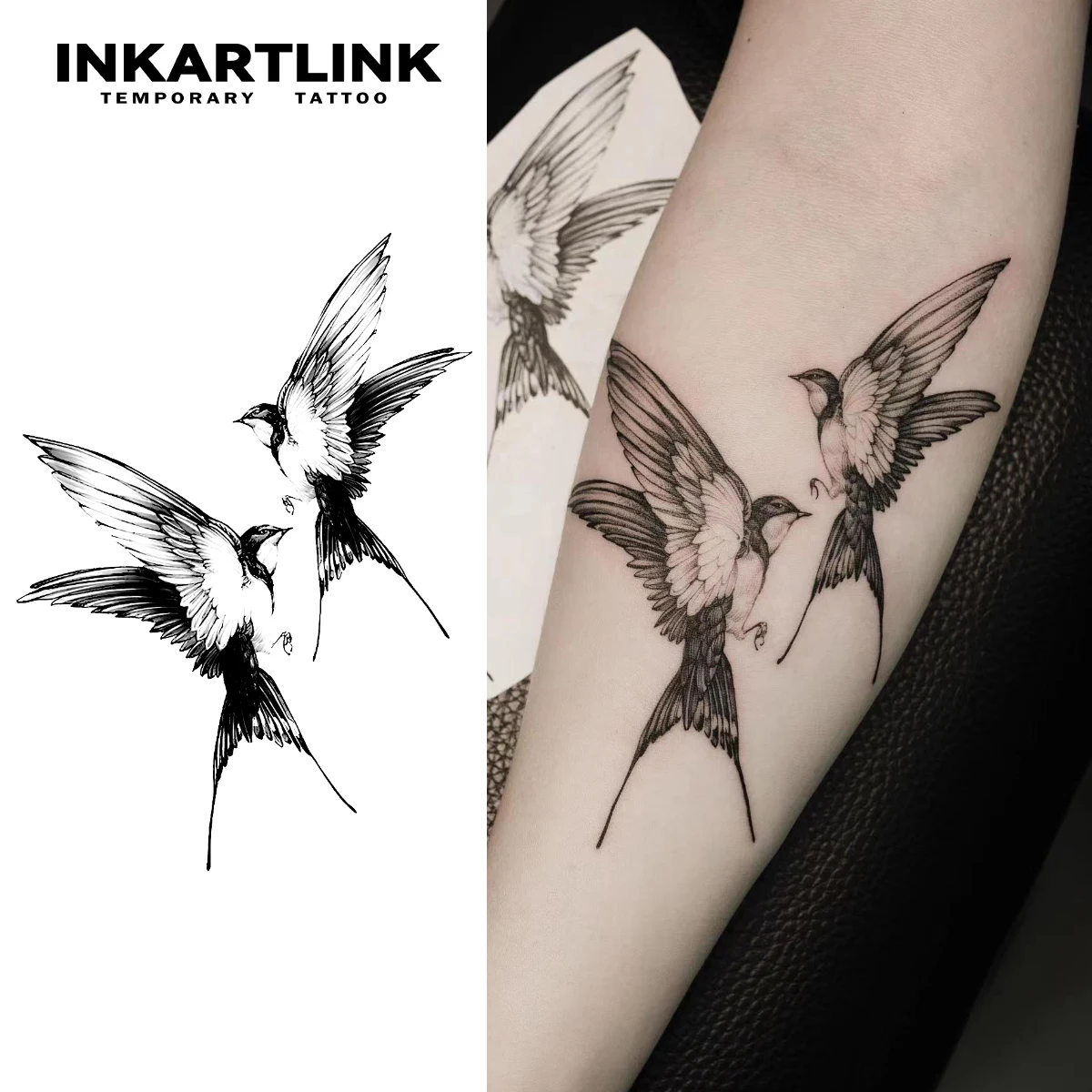 INKARTLINK Herbal Flying Swallow Temp Tattoo Sticker for Travel Lovers, Everyday Wear & Free Spirit Style.