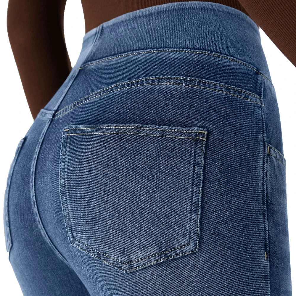 Shascullfites High-Waist Bootcut Jeans mit Bauchkontrolle, mehreren Taschen, blau gewaschen, aus dehnbarem Strick, Freizeitjeans – Detail 7