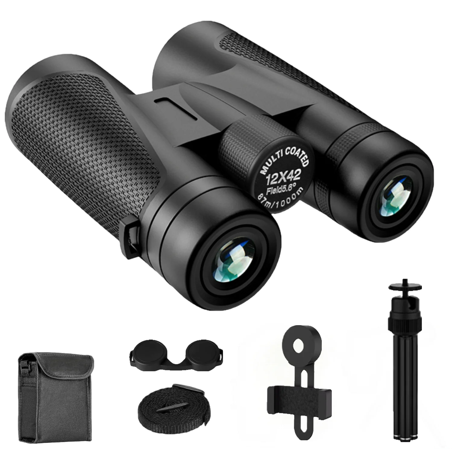 12 × 42 HD compacte verrekijker, verrekijker voor volwassenen, nachtkijker (verrekijker, focusknop, hoge vergroting, statiefbevestiging, antislip)