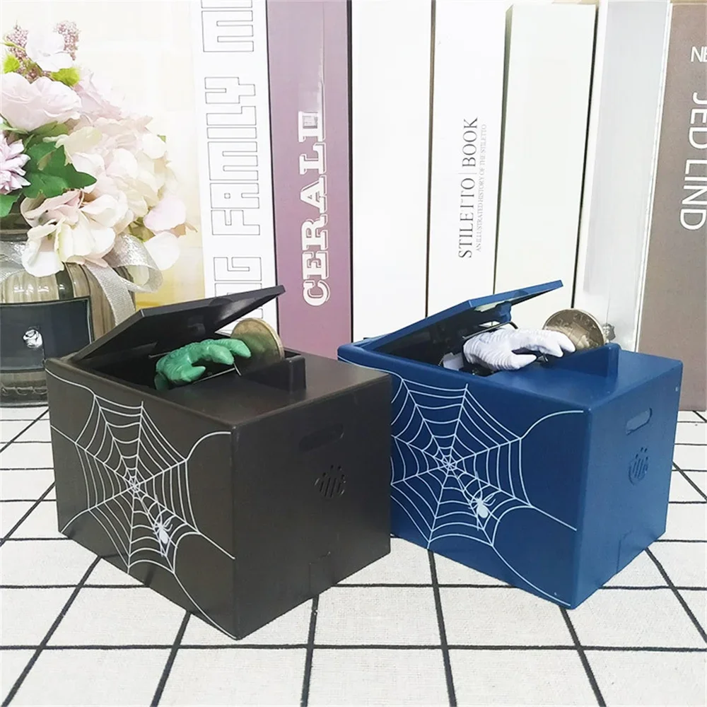 Nouvelle boîte à monnaie fantôme effrayant automatisée enfants banque d'argent voleur mallette de rangement d'argent jouet cadeau pour enfants pièce de monnaie cadeaux drôles Halloween