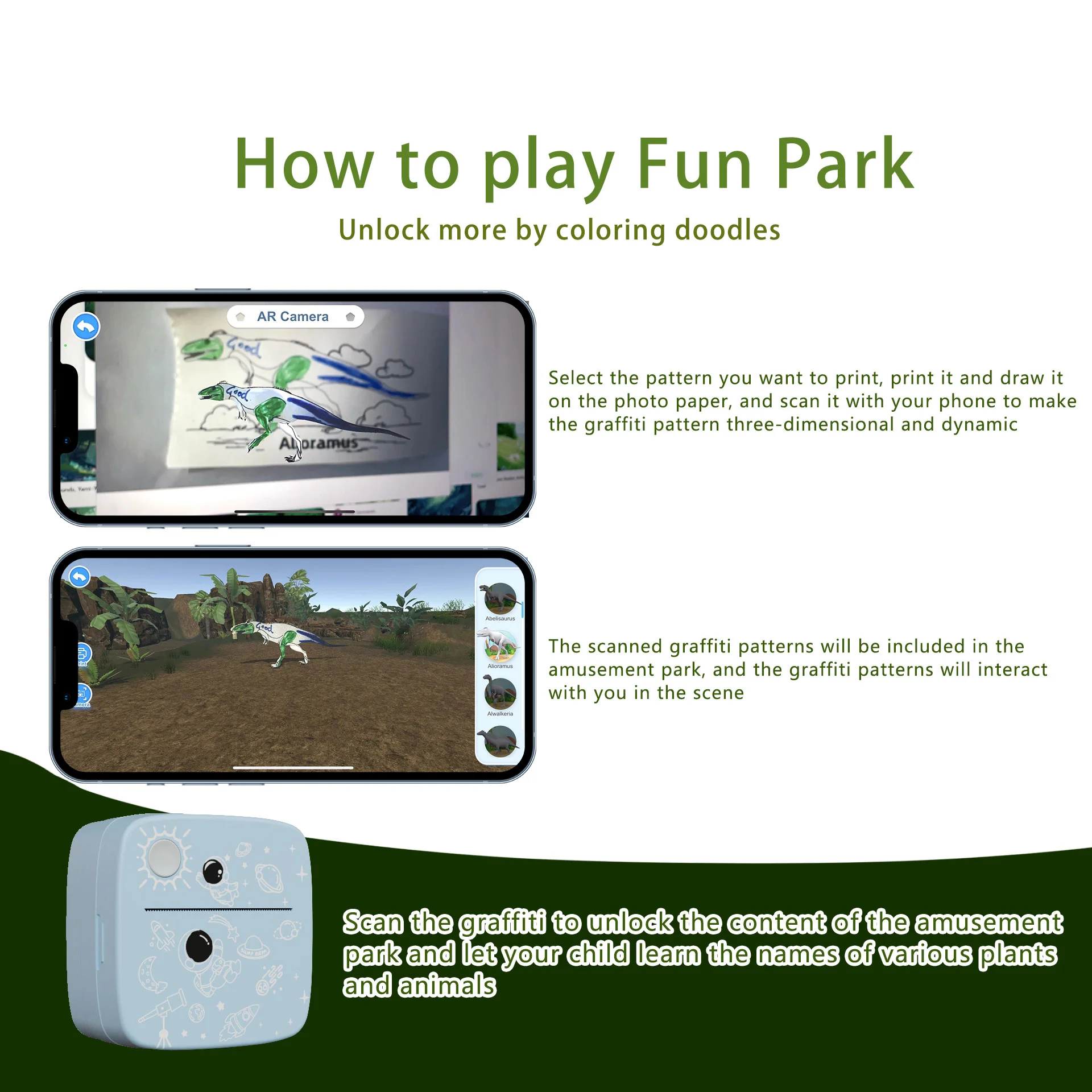 AR Label Printer, Portable Software Printing & Photo Printing, Animal Themed Picture,Children's Painting & Educational Learning