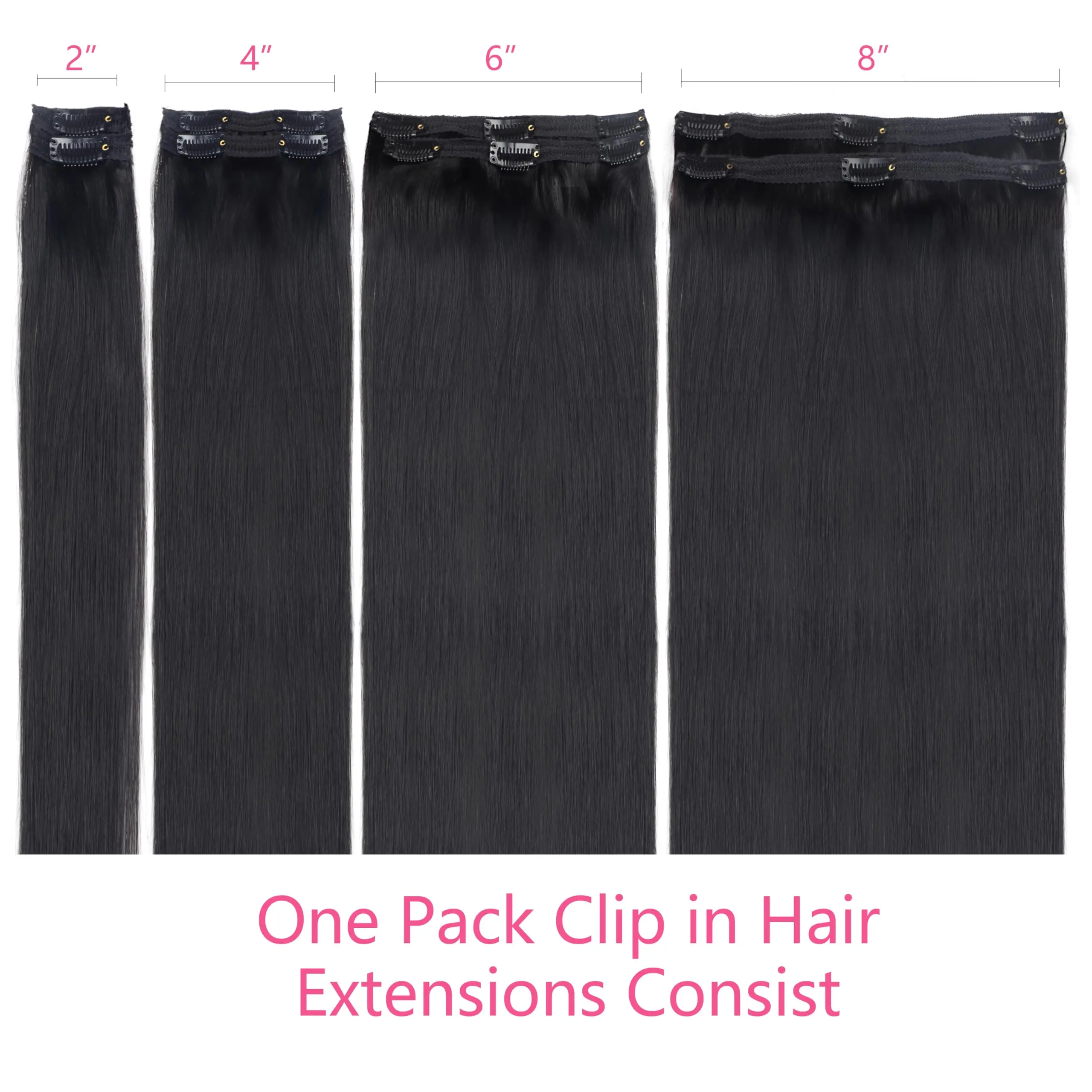 Straight Clip In Hair Extensions Real Human Hair Black Women Natural Clip Ins For Women Seamless Soft and Natural 120g 8Pcs #1B