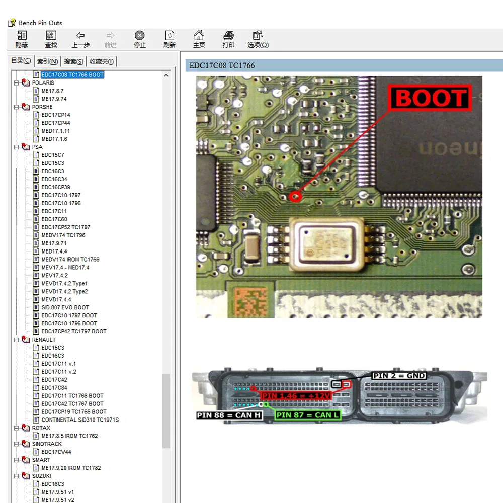 Diagramme de câblage pour banc de démarrage, Fichiers de réparation de l'unité de commande, Connecteurs ECU, Logiciel Pin Outs, Guide de connexions ECU