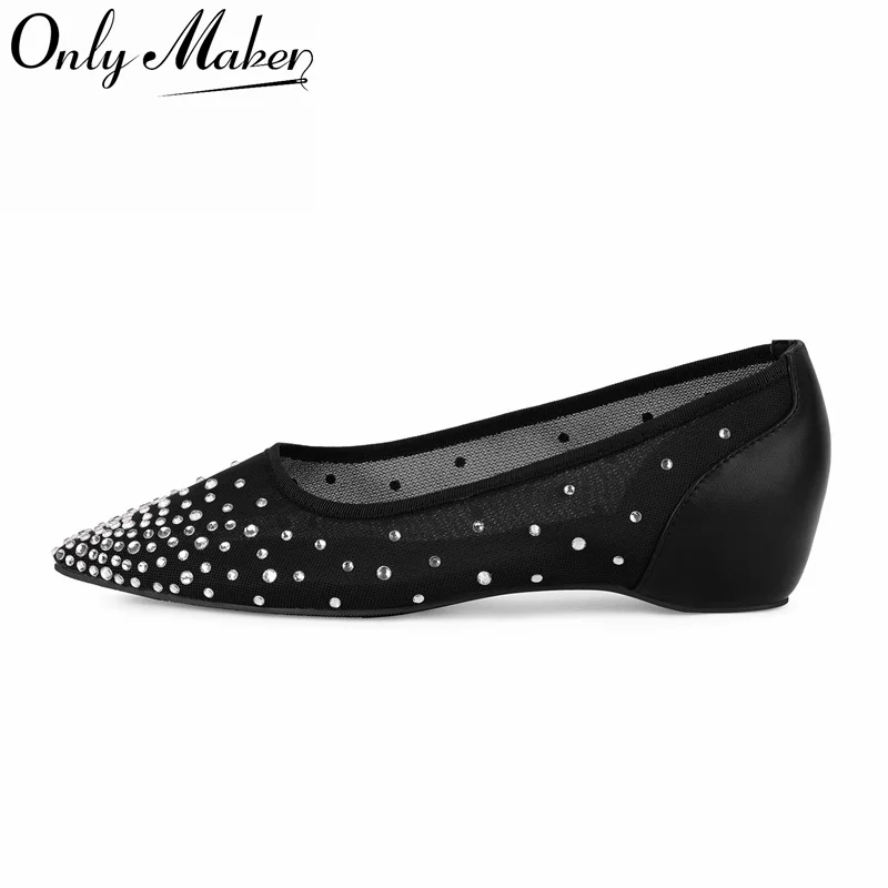 

Onlymaker женские модные повседневные элегантные туфли без шнуровки на плоской подошве с острым носком и кристаллами