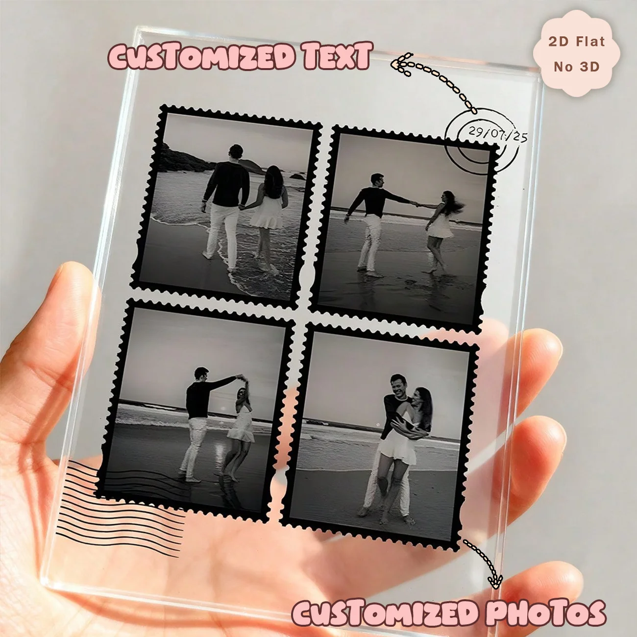 Custom 4 Stamp Collage Photo Acrylic Plaque, Personalized Couple Pictures Custom Date Text Sign, Vintage Postmark Style Memory G