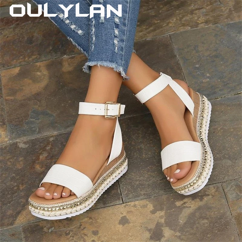 Women's Sandals Summer 2024 High Quality Shoes for Women Buckle Casual Women's Shoes Solid Color Shoes Ladies Platform Sandals