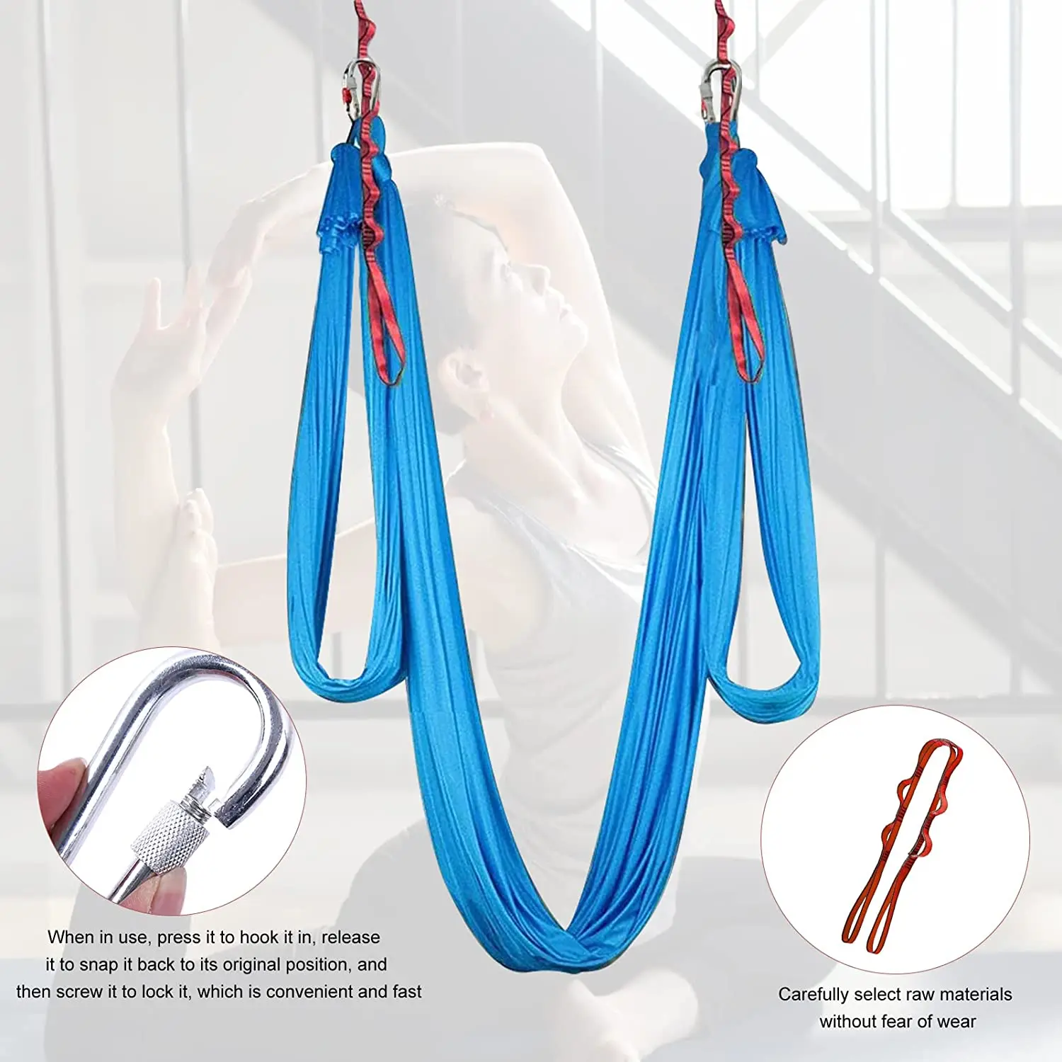 2 PCS Yoga Stretching Belt Daisy Chains Yoga Hammock Extension Straps with 2 Screw Locking Carabiner Hooks