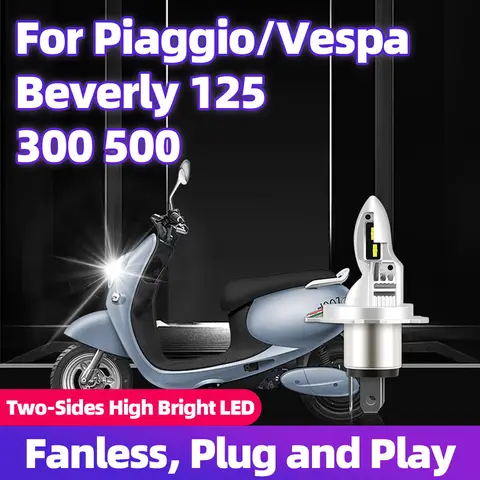 PIAGGIO/VESPA Beverly 125 300 500 오토바이 헤드 라이트 1PC H4 HiLo Led 전구 12V 65W 10000LM 슈퍼 브라이트 모토 자전거 헤드 램프