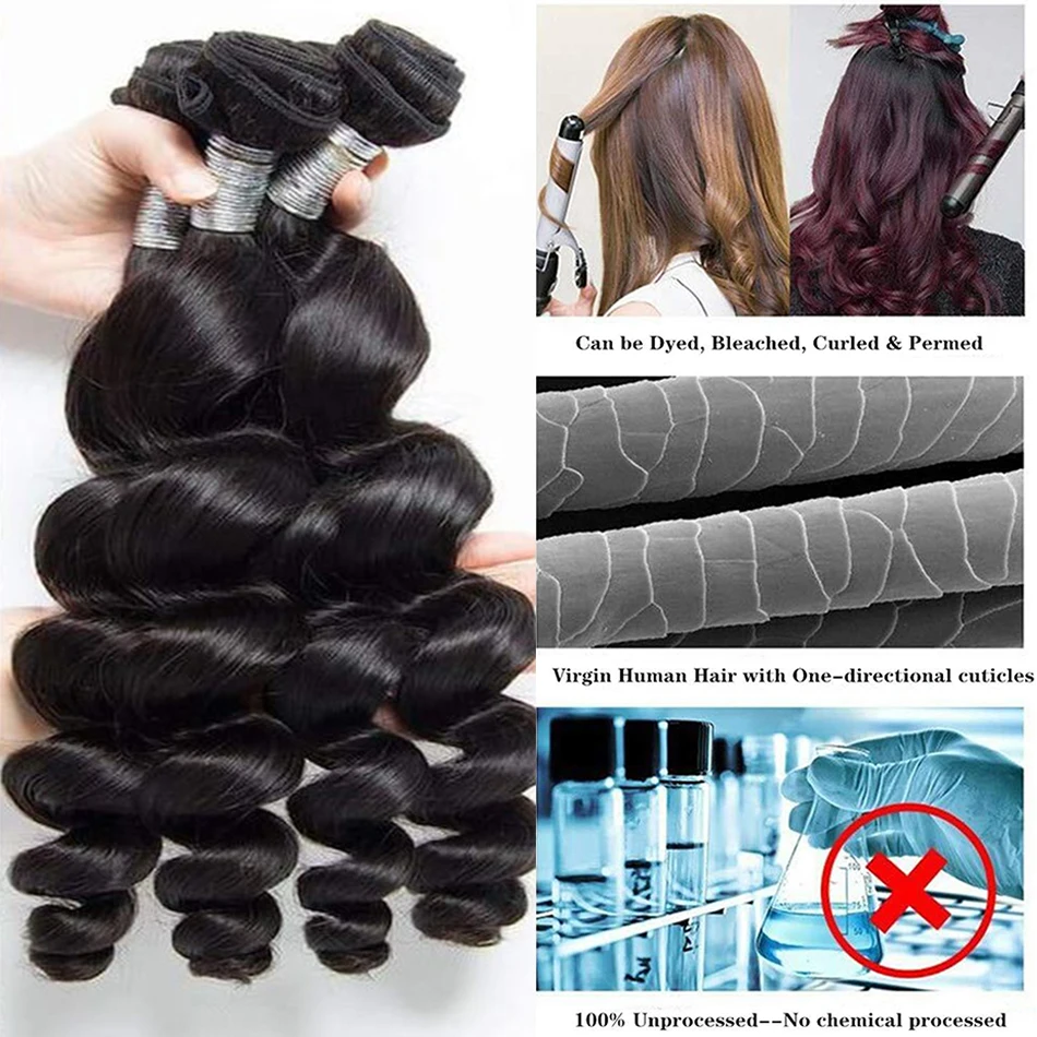 12A Loose Wave Bundles With Frontal 13*4 Ear To Ear Malaysian Virgin Human Hair 3 Bundles With Lace Closure Loose Deep Wave Hair