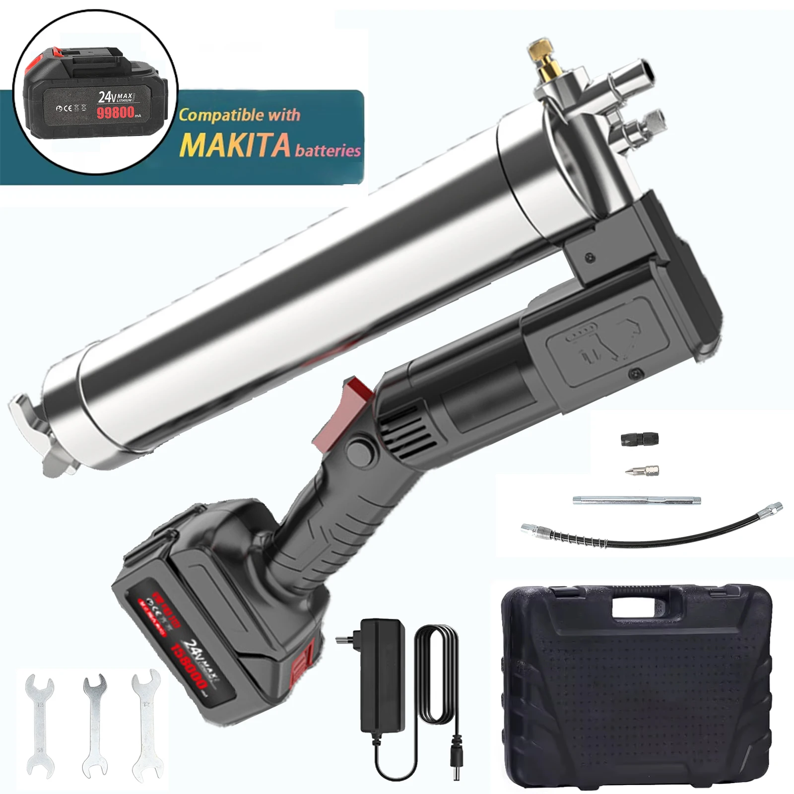 OWJHE 12000PSL Pistola per grasso elettrica Pistola per lubrificazione senza spazzole Pistola per sigillante per siringa per grasso senza fili Oliatore per lubrificazione