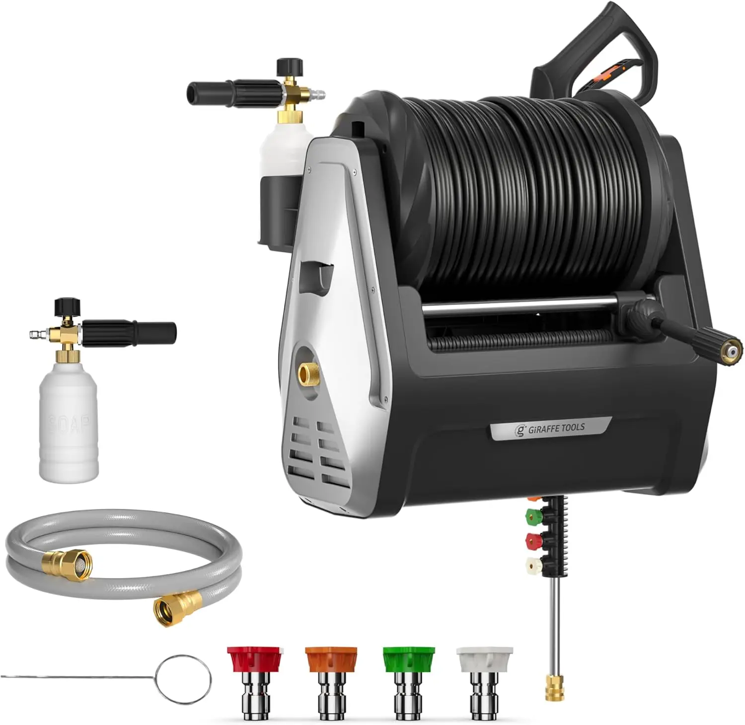 

Giraffe Tools Grandfalls Pressure Washer, Max 2400 PSI, 2.0 GPM Electric Wall Mounted Power Washer with 100ft Pressure Hose