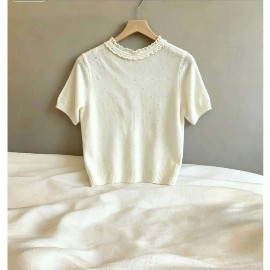 

Summer New Style Women's Fashionable Bow Tie Short-sleeved Knitted Sweater