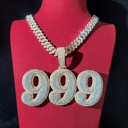 Custom Two-Color Big Letter&Numbers Covered CZ Pendant With 13MM Cuban Chain Iced Out Necklace Jewelry For Him Birthday Gifts