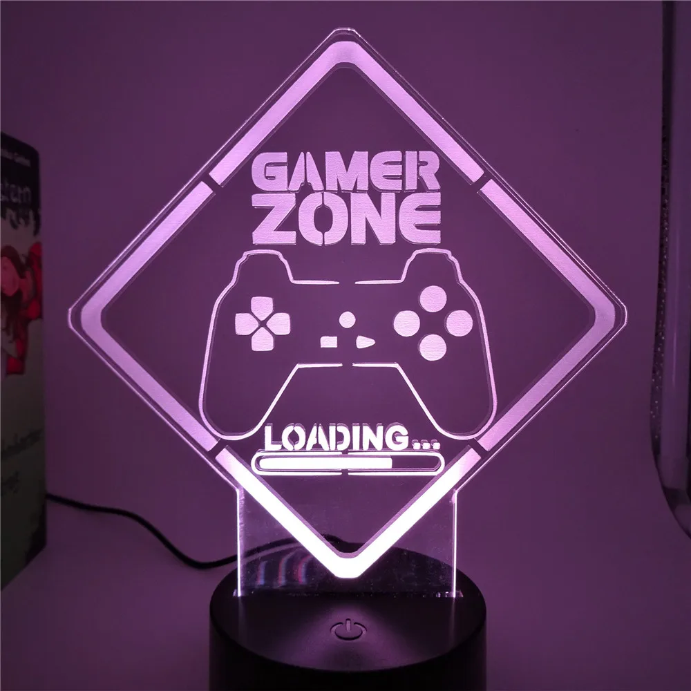 LED USB Night Light GAMER ZONE Gamepad 3D RGB Neon Lamp for Game Room Computer Table Desk Setup Kids Child Bedside Decor