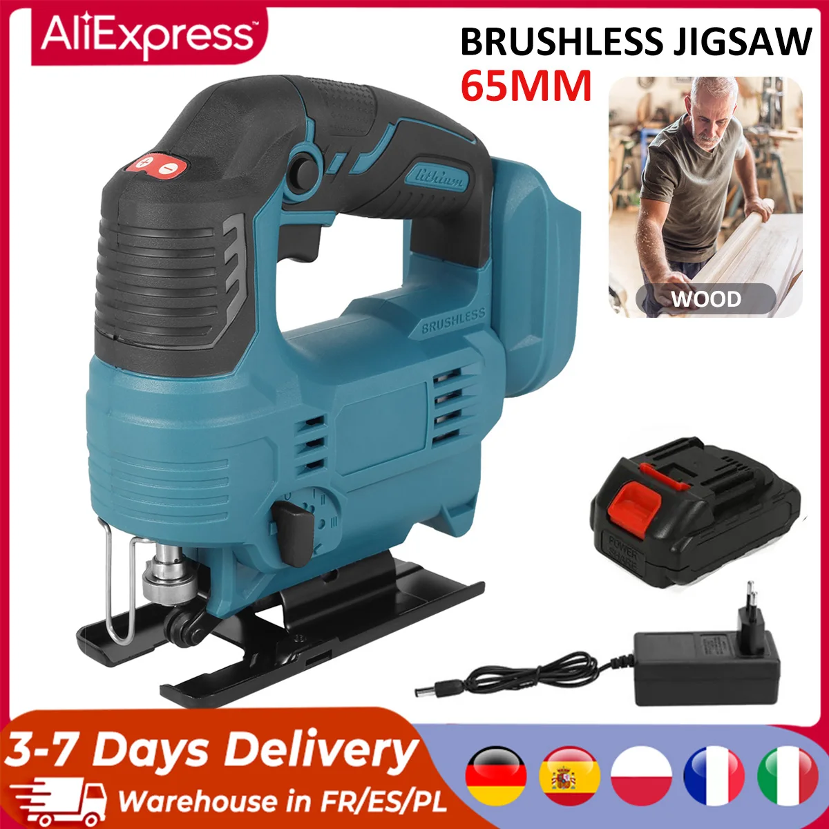 Brushless Electric Jigsaw 900W Cordless Jig Saw with 3 Variable Speed Adjustable Woodworking Power Tools For Makita 18V Battery