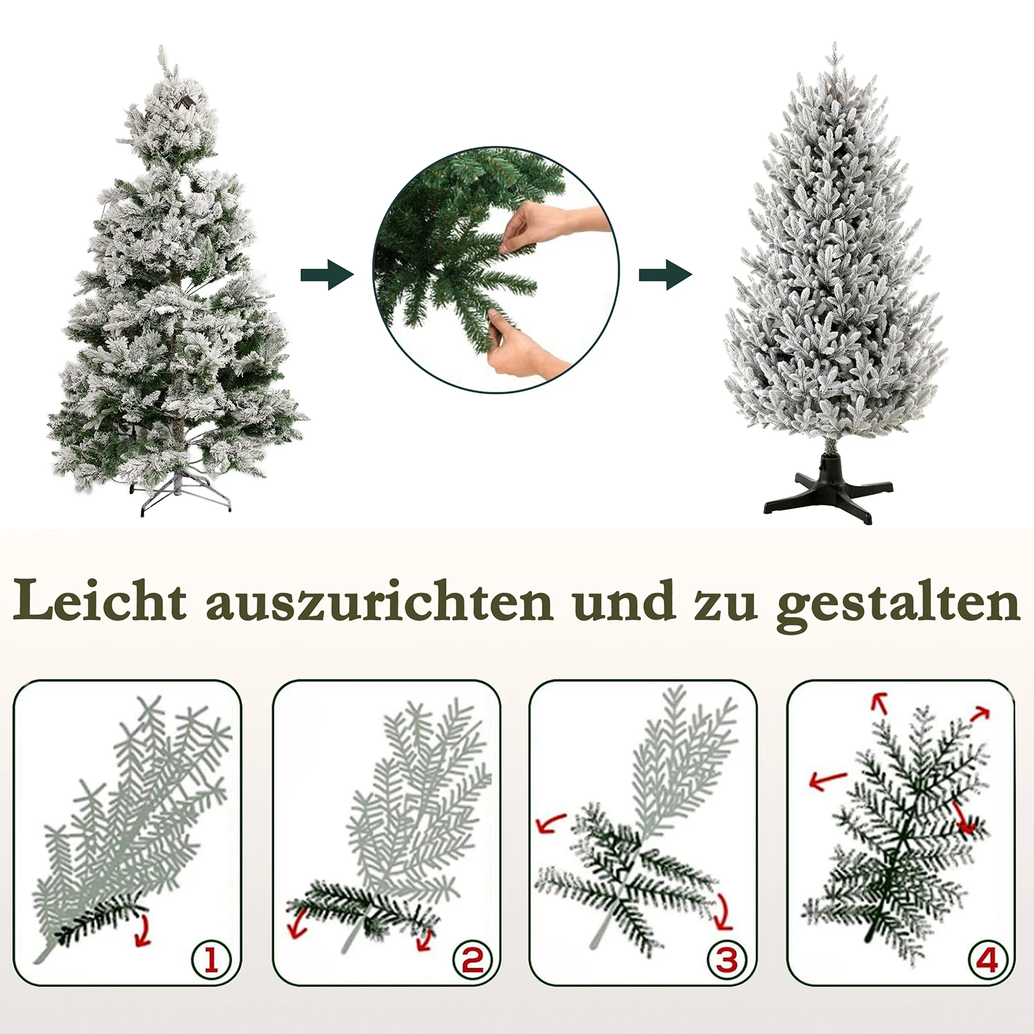 180 cm PE Mini weiße Schnee künstliche Weihnachtsbäume mit drehbarer Basis, 5992 Spitzen, 220 LED-Leuchten, Weihnachtsbaum-Party-Dekoration – Detail 8