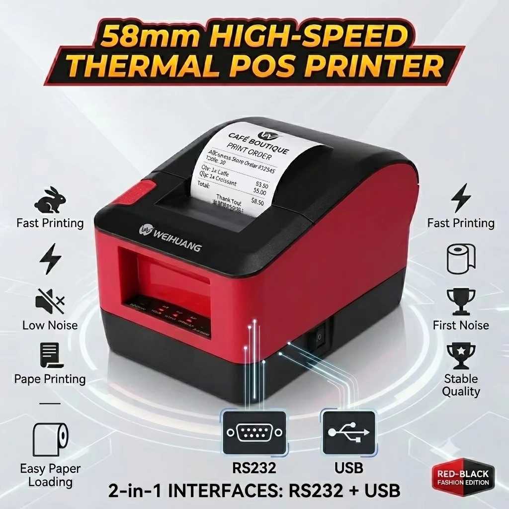 WEIHUANG P16 58mm 2 Inch Thermal Receipt Printer USB RS232 Serial COM Port POS Machine for Restaurant Kitchen Bill Ticket