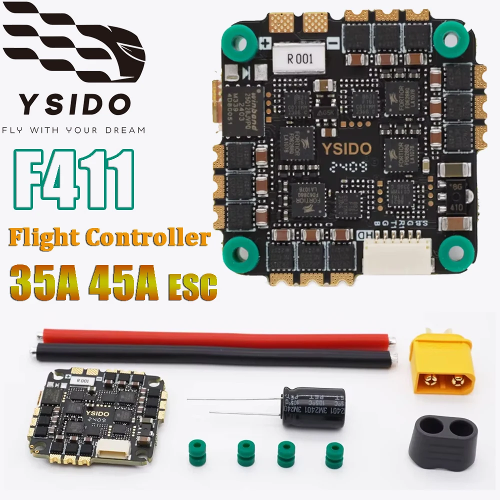 

YSIDO F411 Flight Controller Stack BLHELI_S 35A 45A ESC Speed Controller 2-6S Lipo for RC Mark4 5inch FPV Freestyle Racing Drone