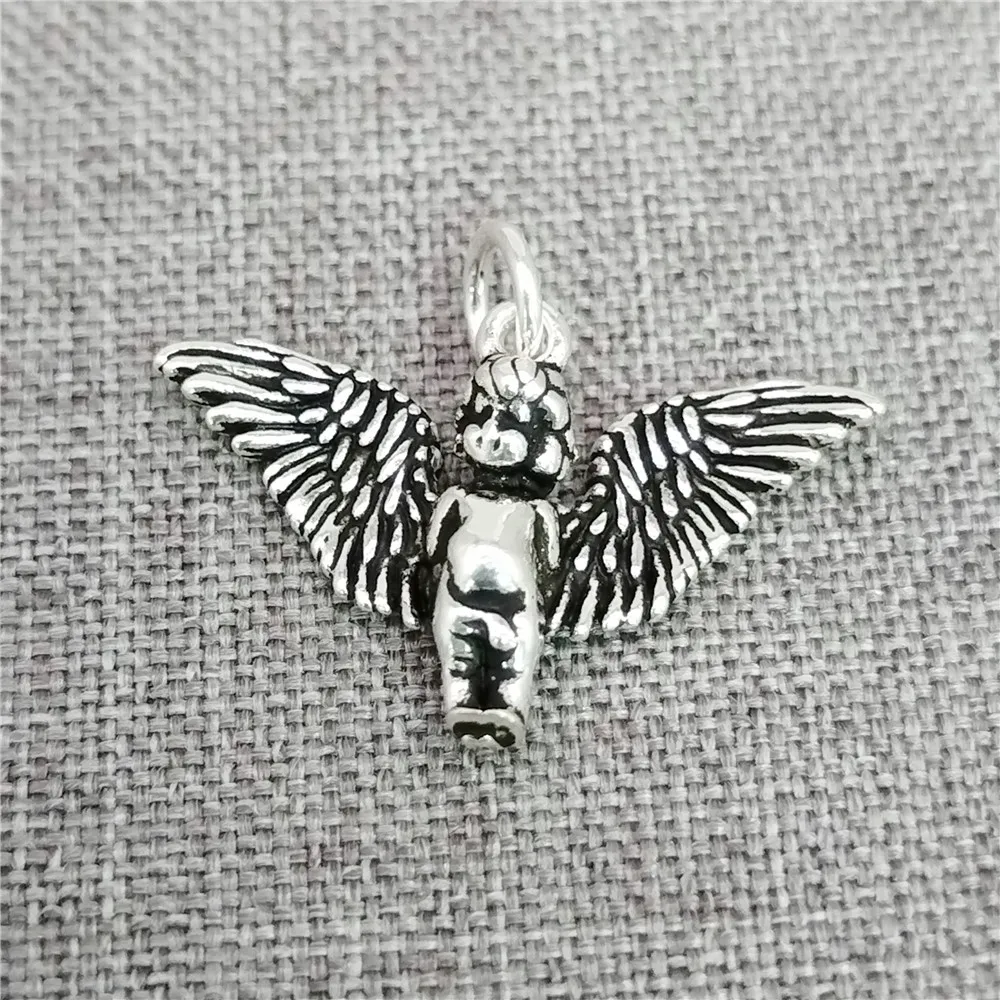 

2pcs of 925 Sterling Silver Love Cupid Angel Charms 3D Little Angel w/ Wings Pendant for Bracelet