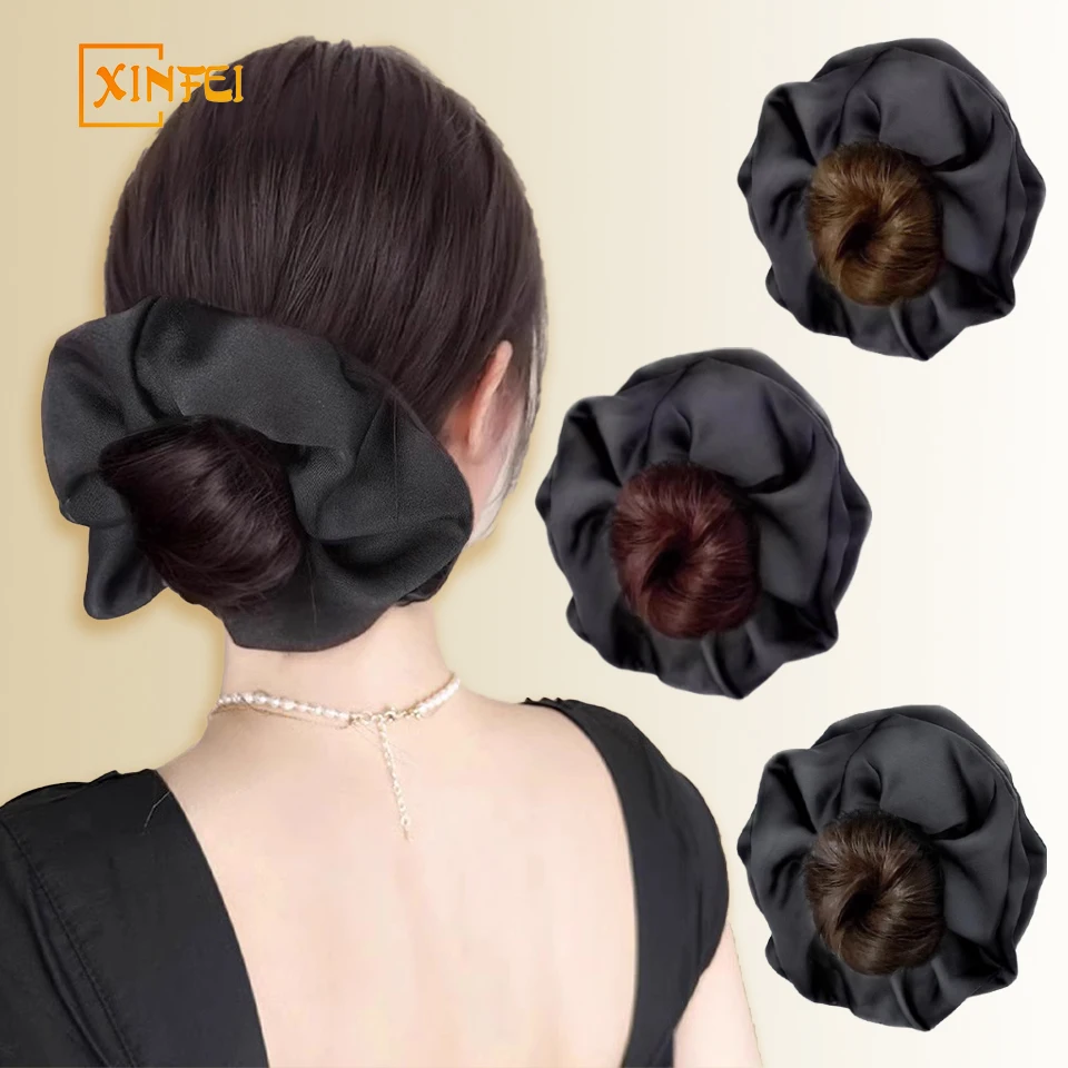 Synthetic Women  Elegant Flower Bud Band Grabber Wig Natural Simulation Lazy Style  Korean Style Fluffy Clip Ball Hair Bun