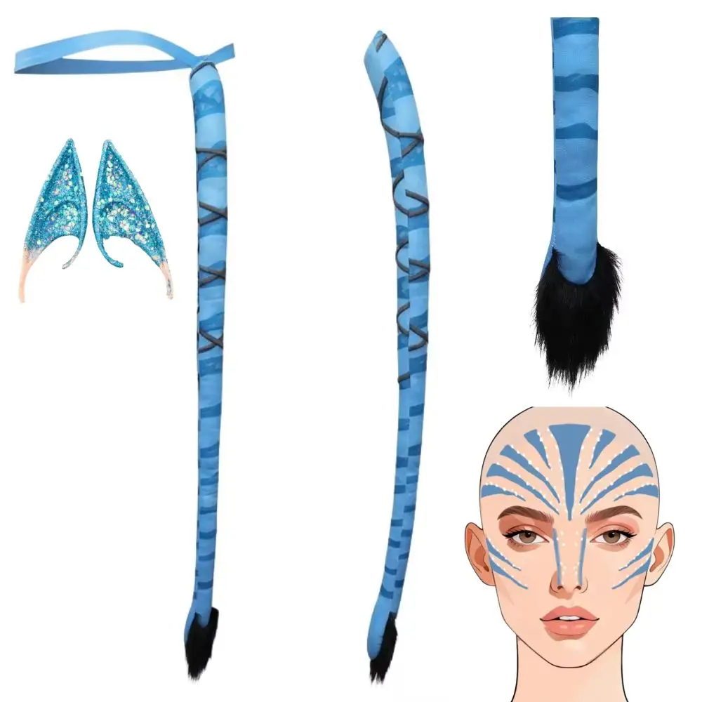Accesorios de disfraz de Avatar: Fire Ash Neytiri Jake Sully, tatuaje de cola, pendientes de elfo, accesorios de disfraz para adultos, Halloween, carnaval, utilería.