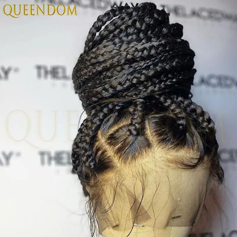 36 "صندوق Knotless جديلة شعر مستعار اصطناعي كامل الدانتيل شعر مستعار مضفر للنساء السود كورنو صندوق الضفائر الدانتيل شعر مستعار أمامي سهلة التركيب