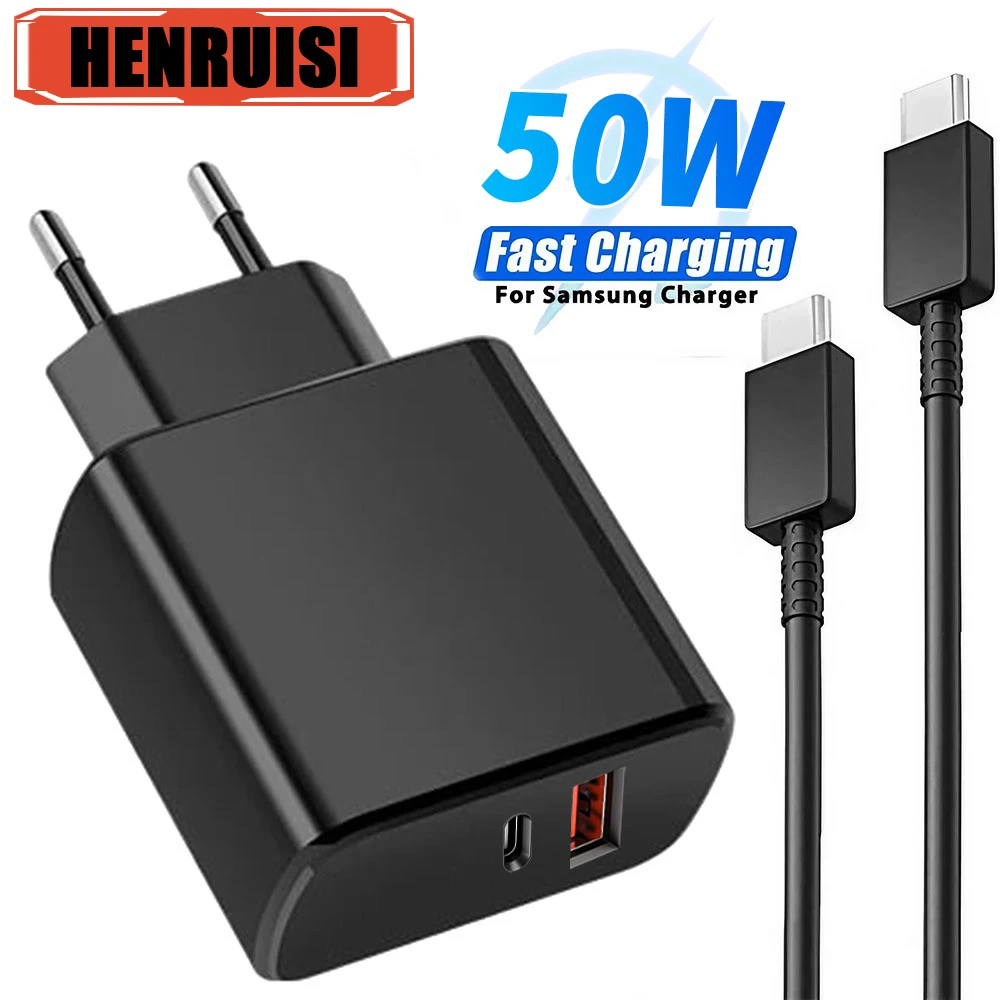 50W PD Super Fast Charge Charger For Samsung Galaxy S23 S22 Ultra Note 10 Plus USB Type C Cable Fast Charging High Speed Charger