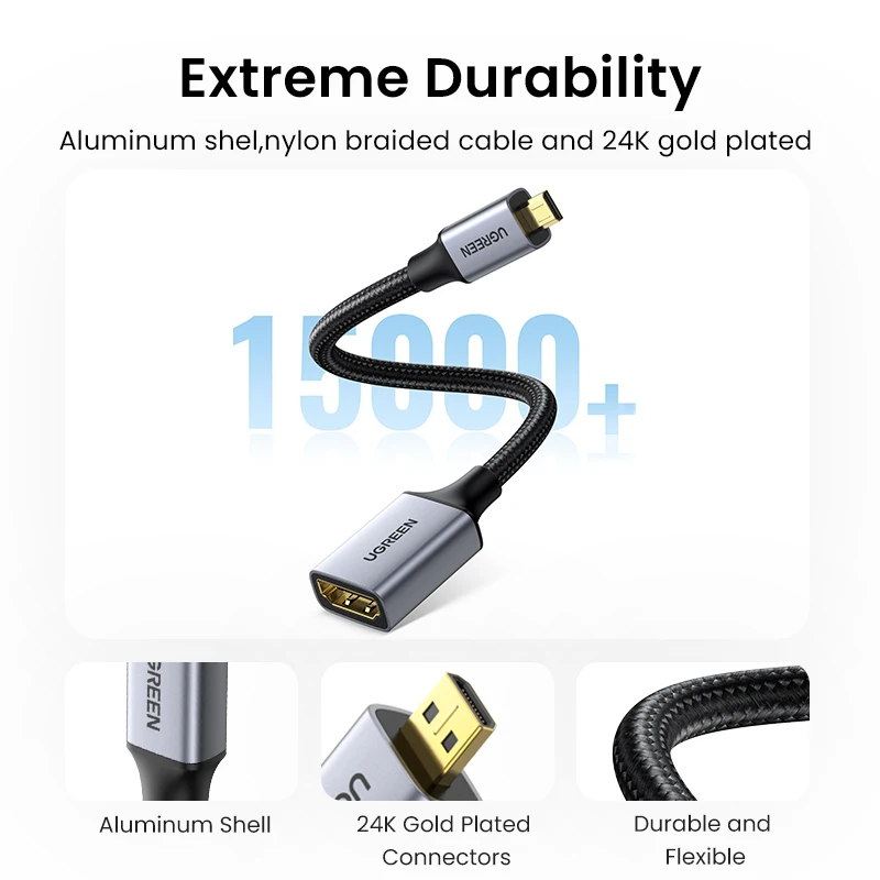 UGREEN Micro HDMI to HDMI Adapter 4K/60Hz 3D Micro HDMI to HDMI for GoPro Hero 7 Raspberry Pi 4 Sony Nikon Braided HDMI Cable