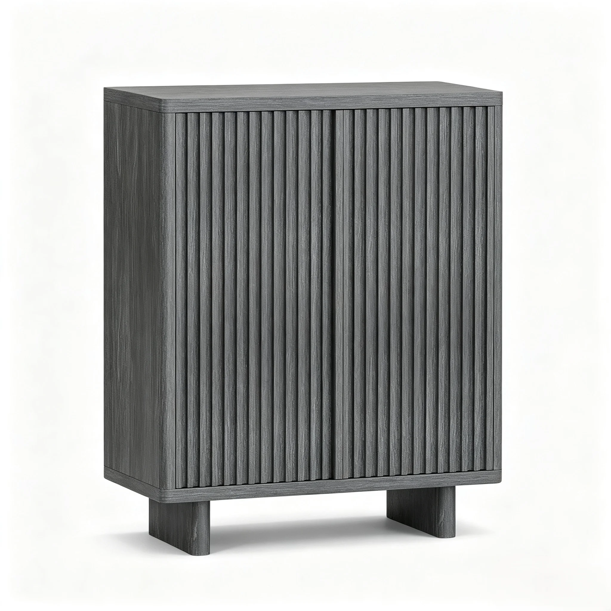 41.5 Inch Fluted Door Shoe Cabinet,5‑Tier Freestanding Shoe Bench with 4 Adjustable Shelves,Pop‑Up One‑Touch Opening,Anti‑Tip Hardware for Entryway Hallway,Gray