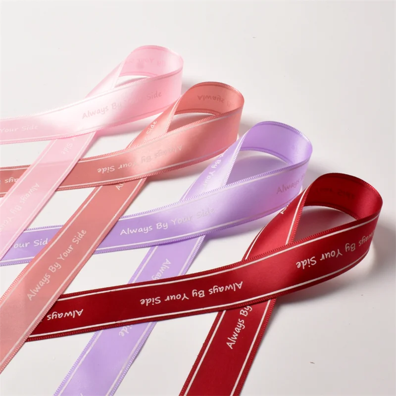 2.5cm, 40Yard,36m, English Letter Always By Your Side, Silk Ribbon, Stamping Thread, Bouquet Packaging Ribbon, Gifts Craft