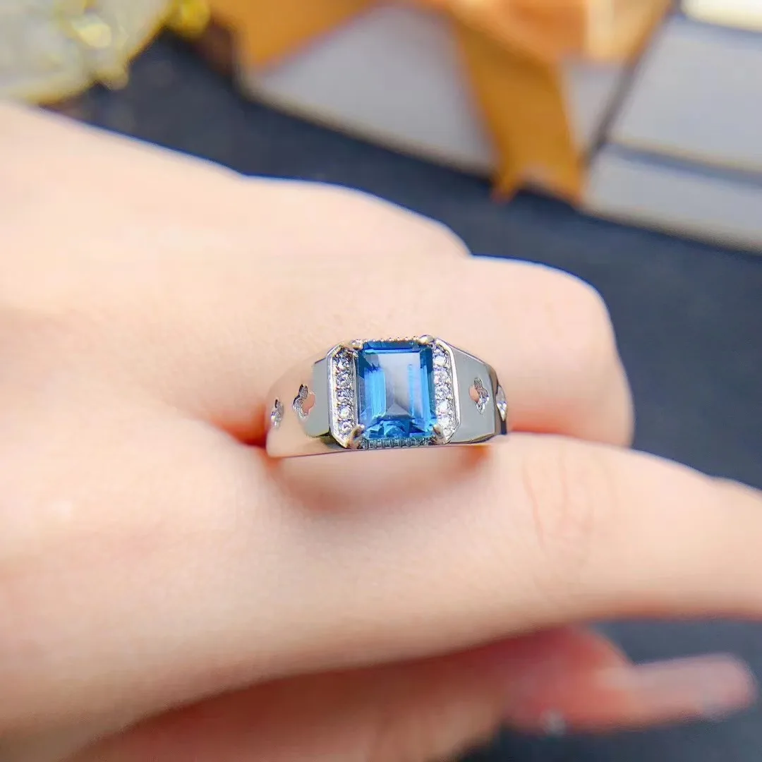 KJJEAXCMY Boutique Jewelry 925 Pure Silver Men's Natural Topaz Ring European and American Exaggeration for Birthday and Wedding