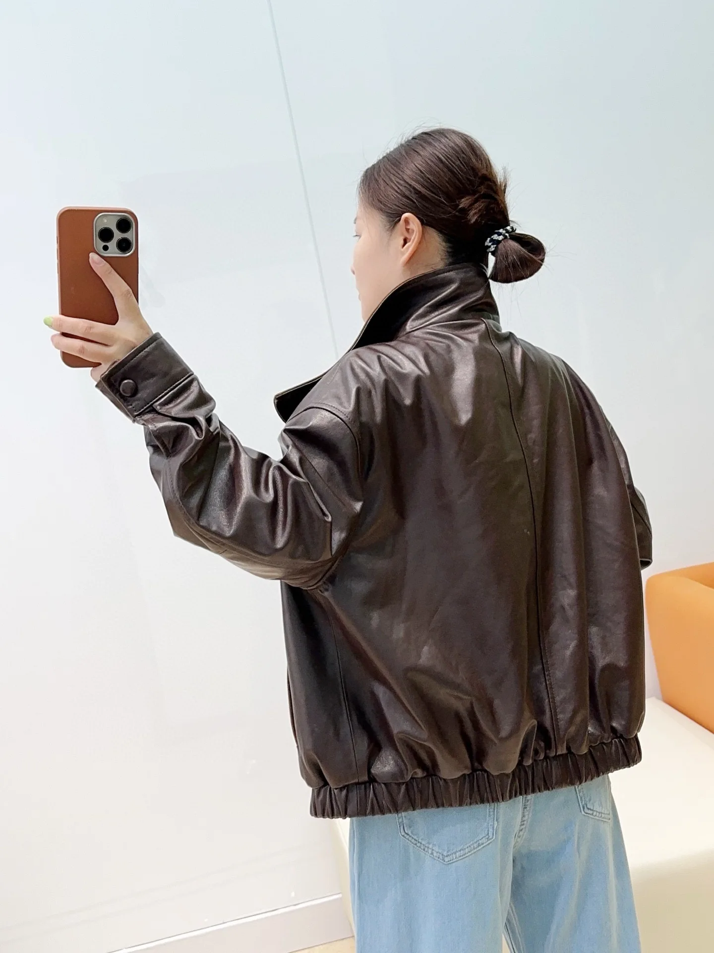 Chaqueta de piel de oveja de cuero genuino de alta gama para mujer elegante de otoño