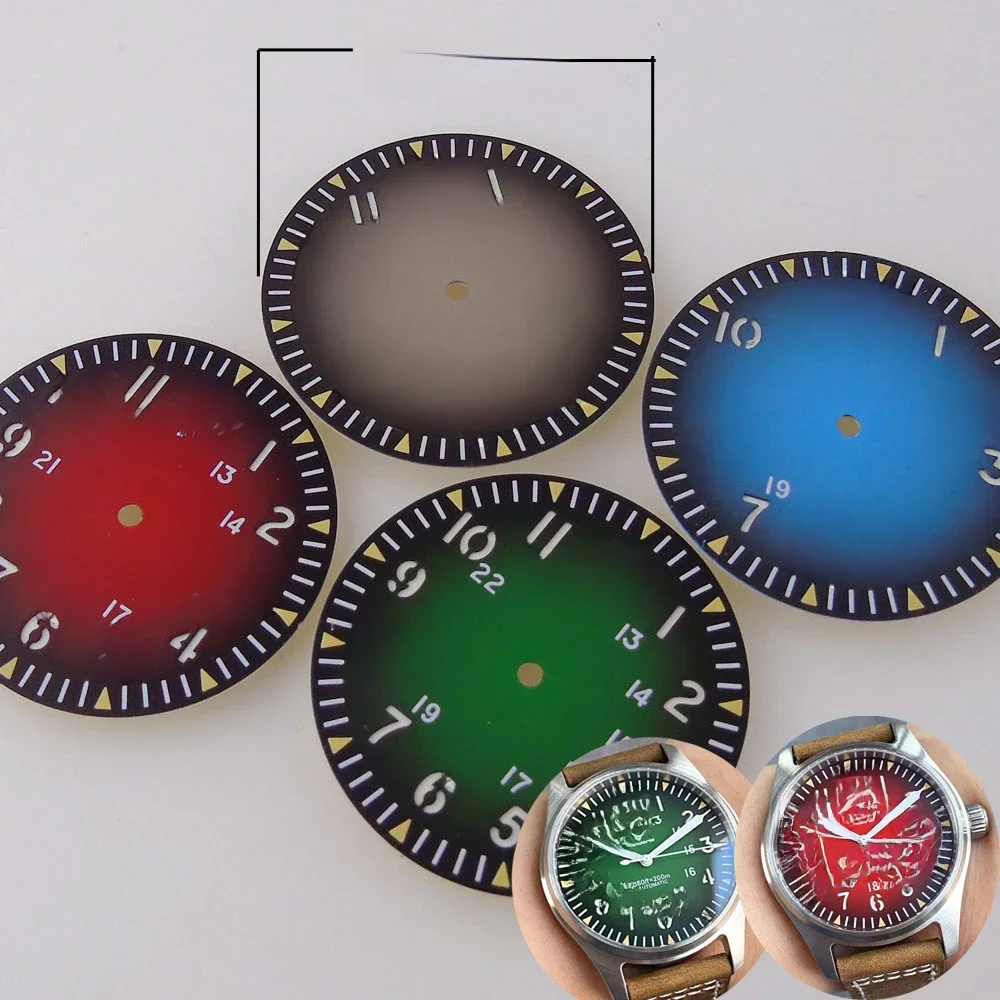 33,5mm Pilot uhr Zifferblatt für nh35 nh36 eta2824 pt5000 st2130 Feld Taucher Uhr Teile grün