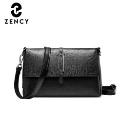 Zency First Layer Cowhide Female Luxury Shoulder Bags Lady Retro Fashion Flap Crossbady Small Handbag Simple Classic Purse