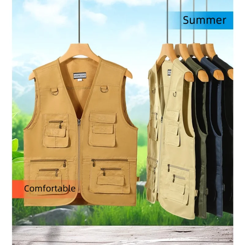 Work and leisure all-match summer new unisex vest multi-pocket vest high-end custom logo printed brand text