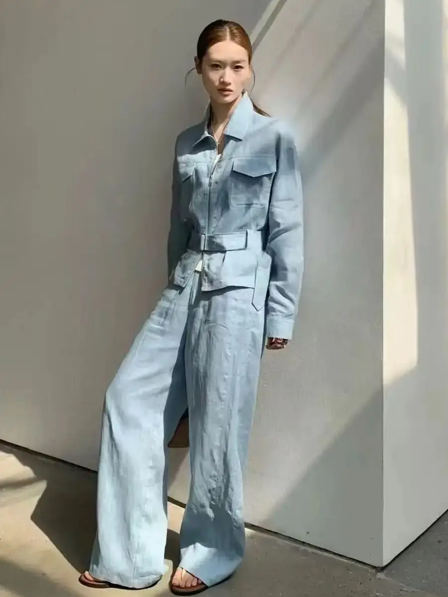 

Fashionable versatile high quality minimalist style elegant linen suit