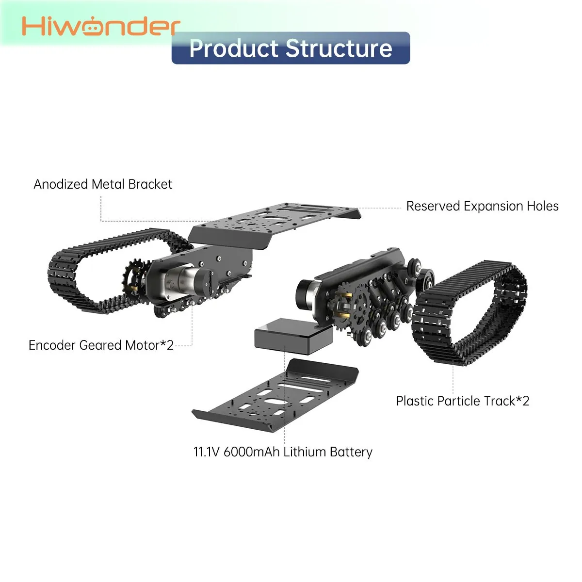 Hiwonder Tracked Tank Robot Chassis Single/Double Layer Standard/Advanced Version With Optional LiPo Battery + Charger