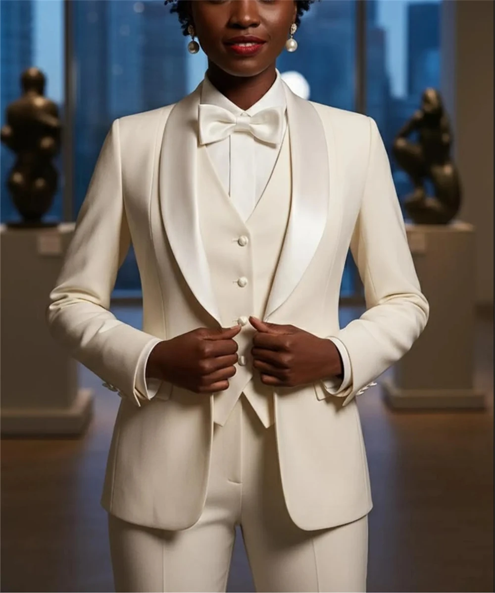 

White Women's Tuxedo Suit 3-Piece Elegant Formal Pant Set Formal Office Lady Blazer Set (Jacket+Vest+Pants) Tailor Made