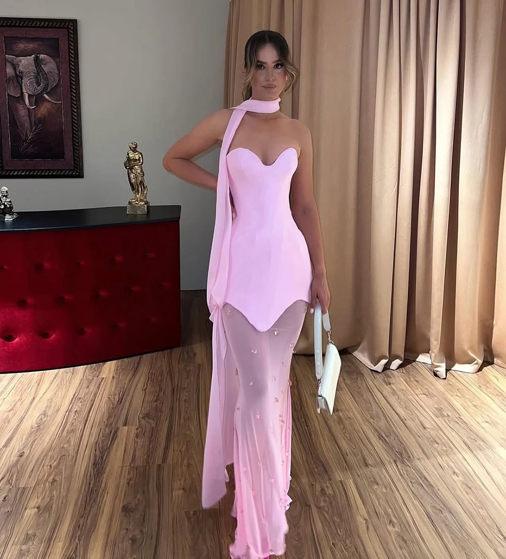Msikoods Personalizzato 2025 Tendenza Senza Spalline Rosa Porm Abito Illusione Sexy Sirena Abito Formale In Rilievo di Cristallo Celebrity Party Dress