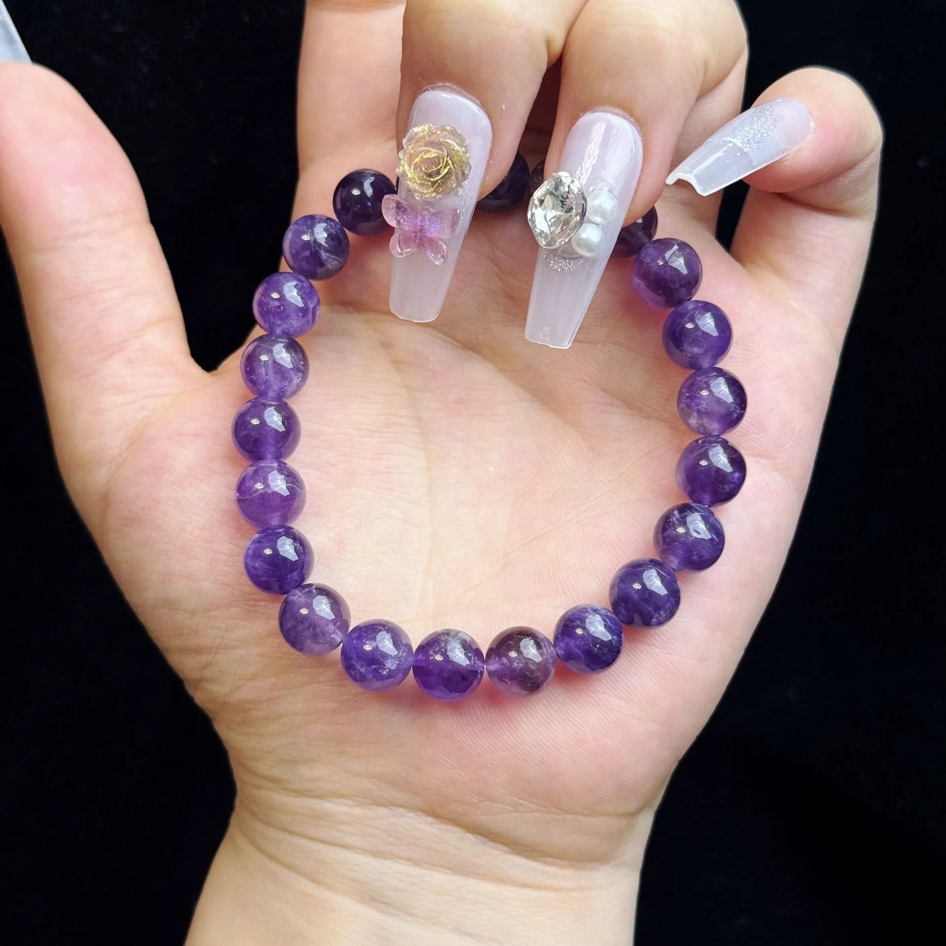 

Natural Amethyst Crystal Beaded Bracelet – Handmade Stretch Bracelet for Women & Men