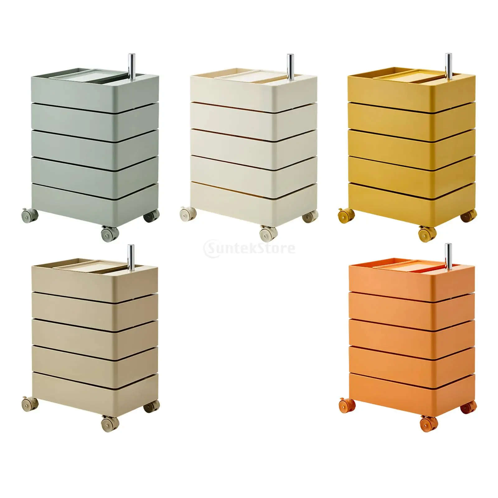 5 Tier Rolling Storage Cabinet Multifunctional Rotating Storage Cart for Kitchen Dorm Office Bedroom with Lockable Wheels