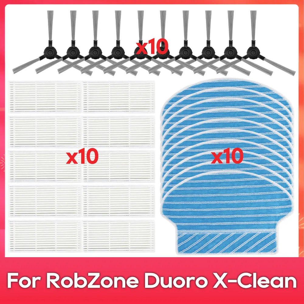 Compatible For ( RobZone Duoro X-Clean ) Robot Vacuums Spare Part Accessories Side Brush Hepa Filter Mop Cloth Wipe Rag