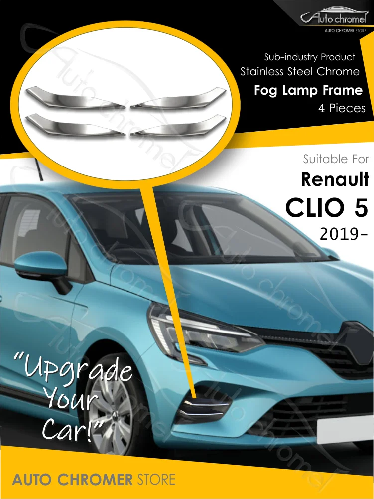 For Renault Clio 5 V 2019 - Front Fog Lamp Frame 4 Pieces Accessory Chrome Styling Aftermarket, Exterior Parts,Car Upgrade