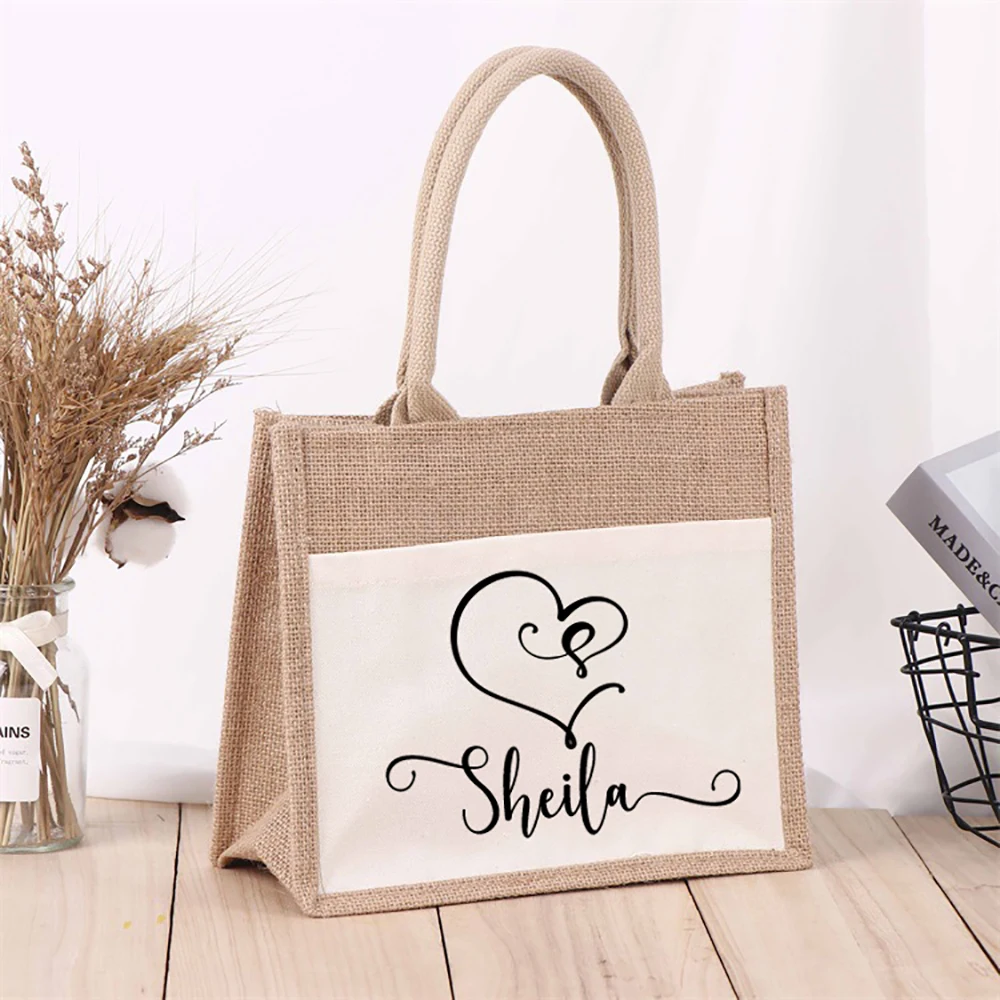 Personalised Name Burlap Tote Bags For Bridesmaid Tote Custom Bachelorette Party Girls Trip Gifts Canvas Jute Tote Shopper Bags