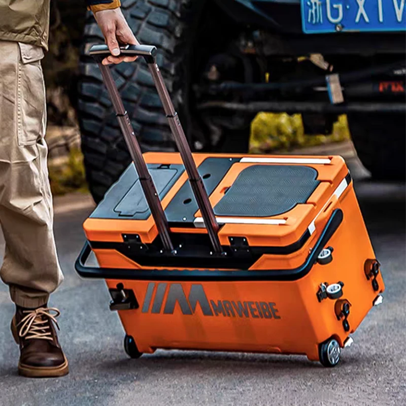 

Multifunctional Tackle Box 39L Ultra-Light Pull Rod Fishing Tackle Box with Liftable Legs and Wheel Large Capacity Fishing Box