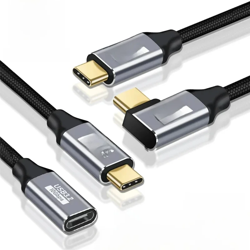 100W PD snellaadkabel 5A Type USB C 3.1 Gen 2 man-vrouw verlengsnoer 90 hoek 10 Gbps USB C extender datakabels - afbeelding 2