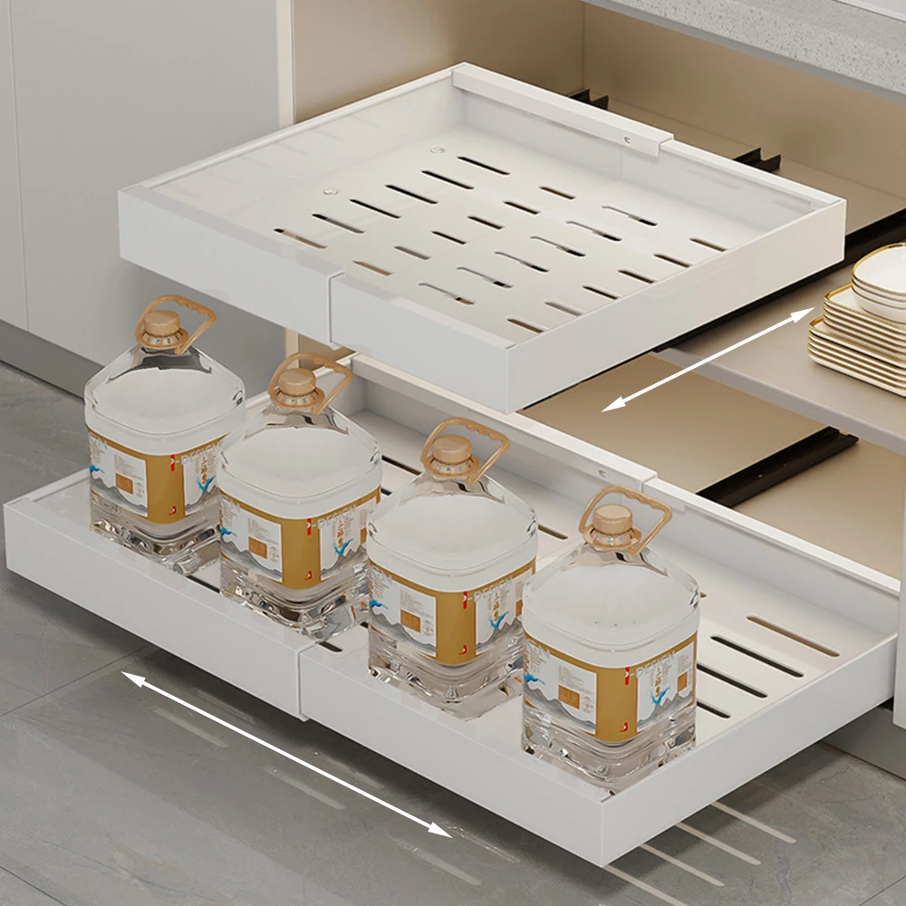 Étagère de rangement rétractable, tiroir de rangement coulissant, organisateur de cuisine, largeur réglable de 32 à 52 cm, sans perçage, pour garde-manger