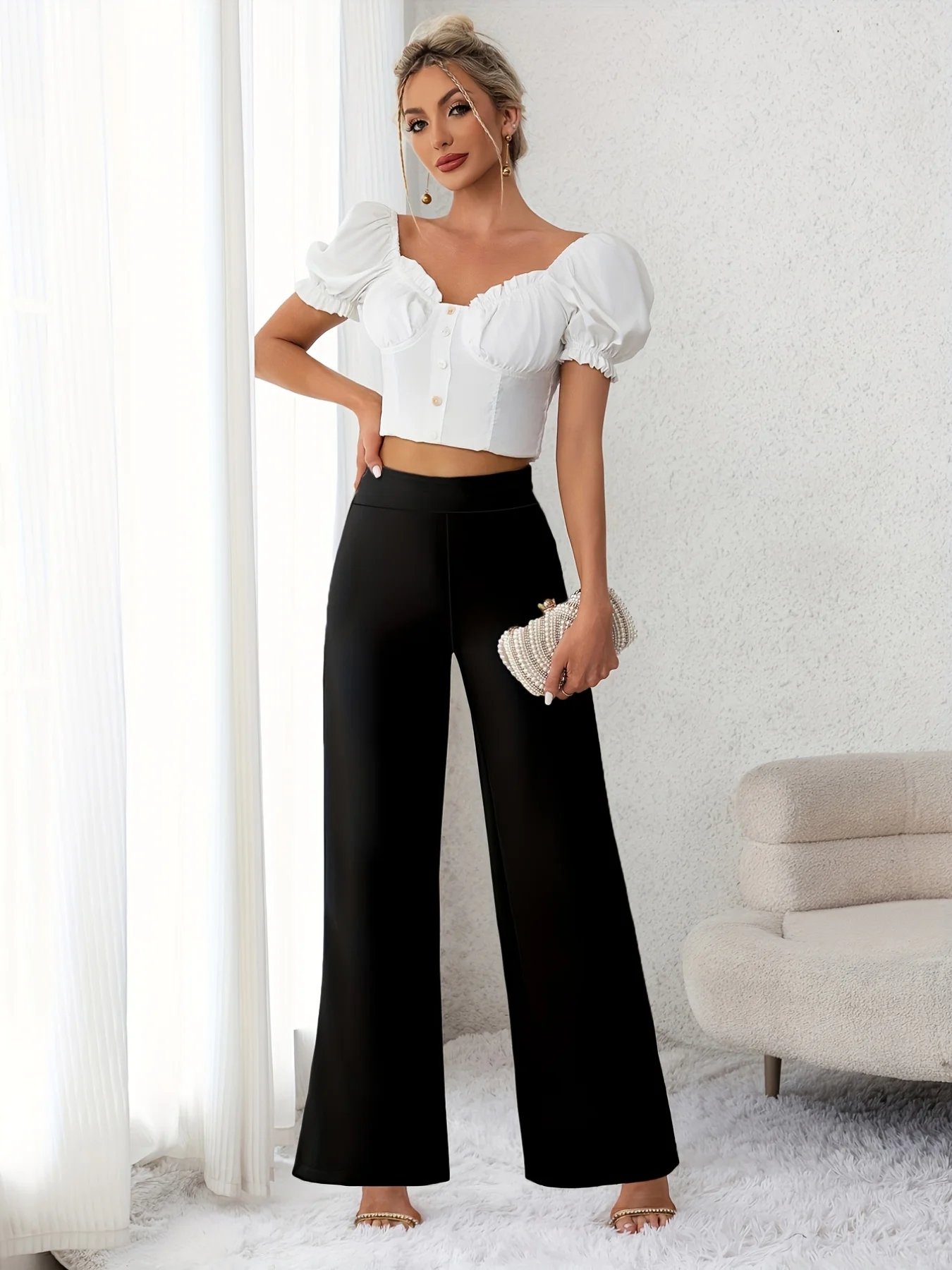 

A Spring Women's Wide Leg, High Waist Stretch, Comfortable Fabric, Suitable For Home Leisure, Sports, Yoga